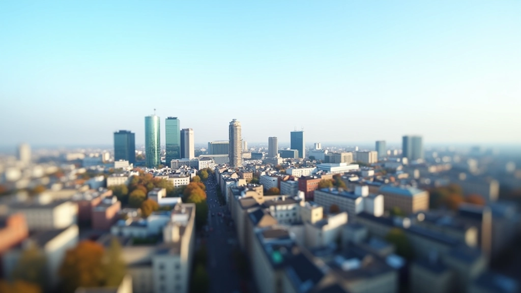 Stadtpanorama von Berlin mit modernen Gebäuden und historischen Strukturen bei Tageslichtsituation, unscharfer Hintergrund