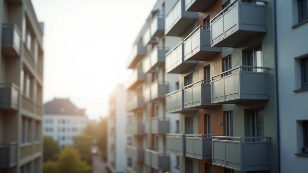 Mehrfamilienhaus mit Balkonen in städtischem Wohngebiet, moderne Architektur, Tageslichtsituation