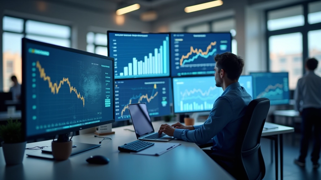 Modernes Büro mit Mietmarktanalyse-Daten und Grafiken