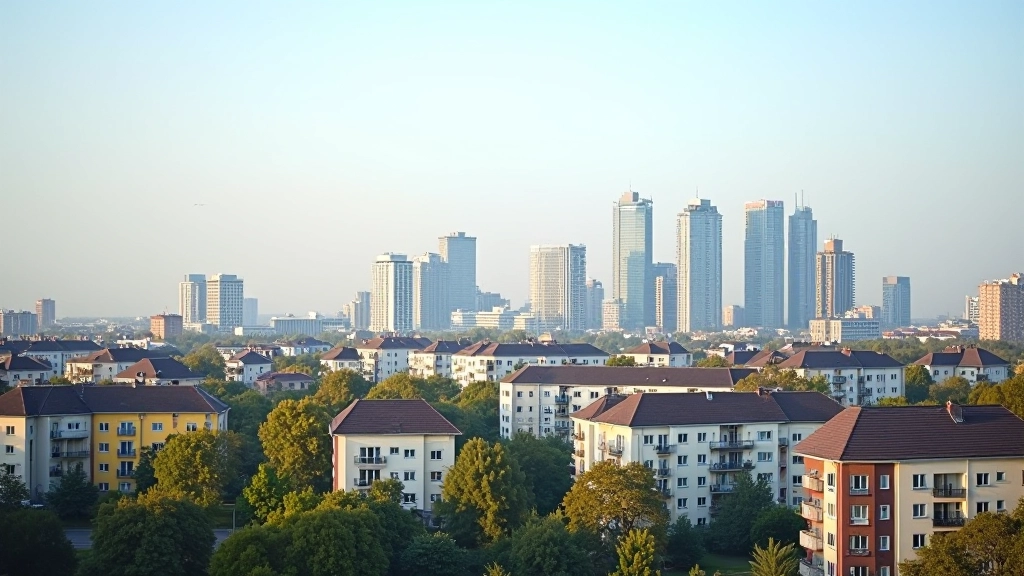 Deutsche Stadtlandschaft mit verschiedenen Wohngebäuden und Mietmarkt-Entwicklung